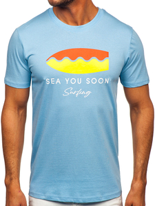 Uomo T-shirt in cotone con stampa Blu Bolf MPO3457