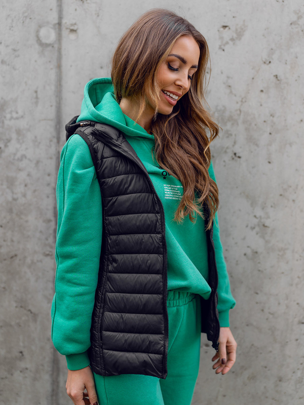 Gilet trapuntato con cappuccio da donna nero Bolf 23039A