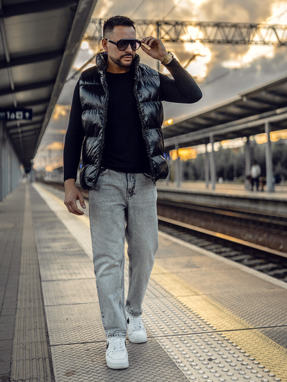 Gilet trapuntato spesso da uomo nero Bolf 9968