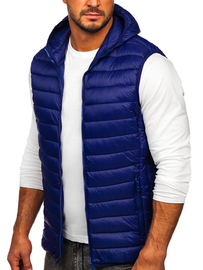 Gilet trapuntato da uomo con cappuccio in colore blu Bolf LY36