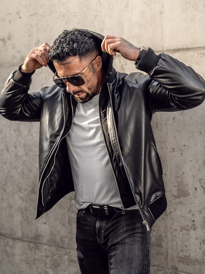 Giacca in pelle tipo bomber da uomo nera Bolf 11Z8004