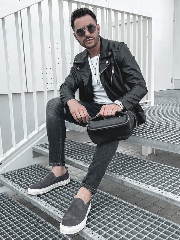 Giacca tipo chiodo in pelle da uomo nera Bolf 0006-A