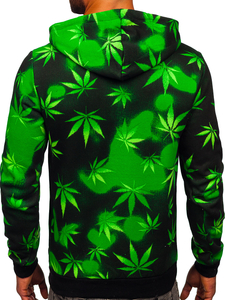 Felpa con stampa con cappuccio da uomo nero-verde Bolf 141006