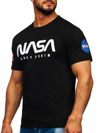 T-shirt in cotone con stampa da uomo nera Bolf 14401