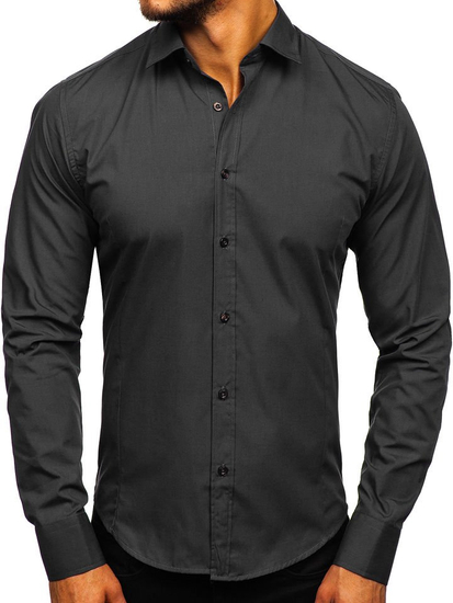 Camicia elegante da uomo nera a maniche lunghe Bolf 1703