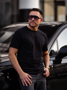 T-shirt da uomo in cotone nero senza stampa Bolf 14291