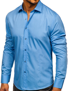 Camicia elegante da uomo azzurra a maniche lunghe Bolf 1703