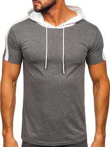 T-shirt senza stampa con cappuccio grigia Bolf 8T299