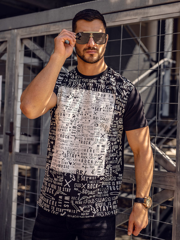 T-shirt da uomo in cotone nero con stampa Bolf 1173A