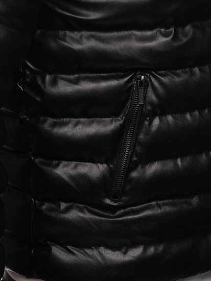 Giubbotto invernale in pelle trapuntato da uomo nero Bolf 0021