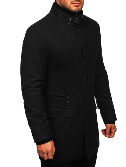 Cappotto invernale monopetto con un colletto supplementare staccabile nero Bolf 8802