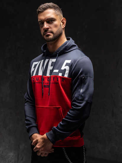 Felpa con stampa con cappuccio da uomo rossa Bolf HY972