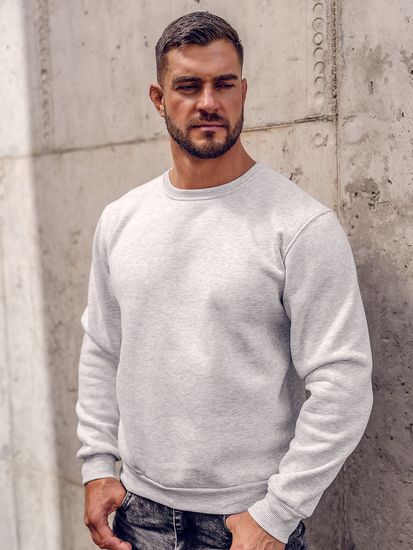 Felpa spessa senza cappuccio da uomo grigio chiaro Bolf 2001A