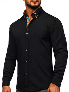 Camicia elegante a manica lunga da uomo nera Bolf 3708-1