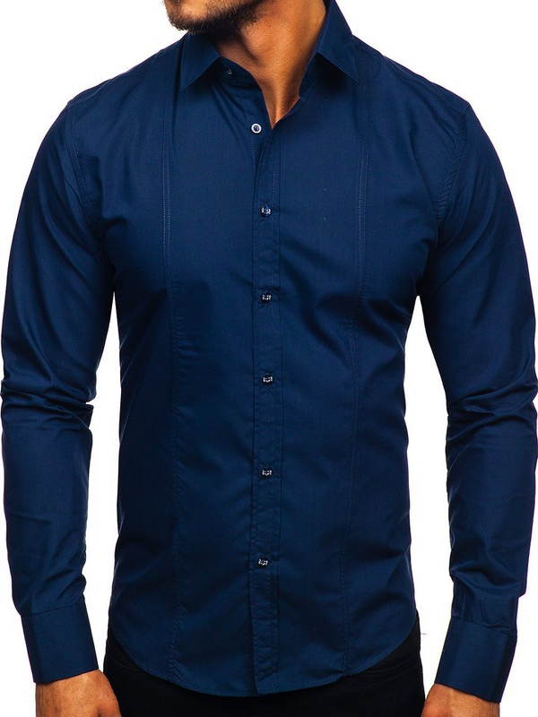 Uomo Camicia elegante a maniche lunghe Blu scuro Bolf 6944