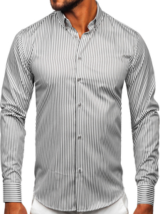 Camicia a righe a maniche lunghe da uomo grafite Bolf 22731