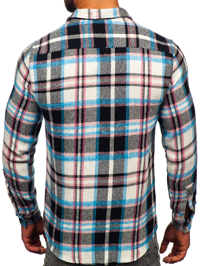 Camicia in flanella a quadri a manica lunga da uomo azzuro-rosa Bolf 22704