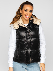 Gilet trapuntato con cappuccio da donna nero Bolf 81257