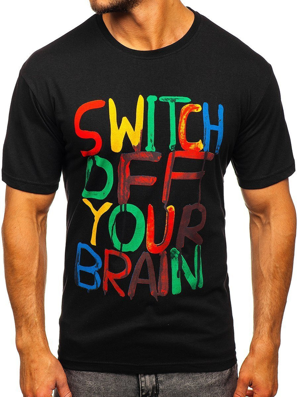 T-shirt nera stampata da uomo Bolf 1181