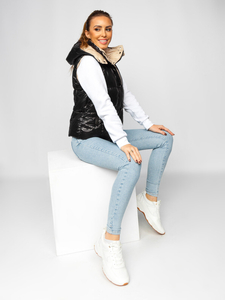 Gilet trapuntato con cappuccio da donna nero Bolf 81257