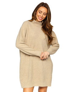 Maglione lungo tipo dolcevita oversize da donna beige Bolf J51882