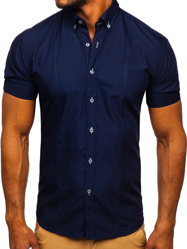 Camicia elegante a manica corta da uomo blu Bolf 5535