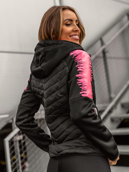 Giacca trapuntata con cappuccio da donna nera Bolf KSW4007A