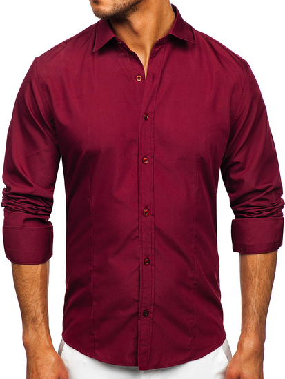 Camicia elegante da uomo bordeaux a maniche lunghe Bolf 1703