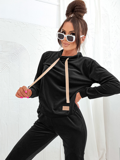 Set di tuta in velluto a due pezzi da donna nero Bolf 637