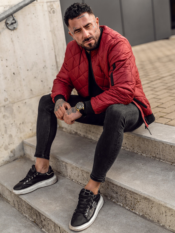 Giacca con trapuntate mezza stagione tipo bomber da uomo bordò Bolf MY-01