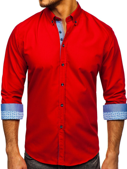 Camicia elegante a manica lunga da uomo rosso Bolf 8838-1