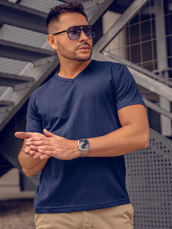 Maglietta a maniche lunghe con scollo a V, da uomo, blu navy, Bolf 192131A