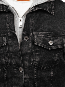 Giacca in denim con cappuccio da uomo nero Bolf HY1017