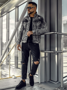 Giacca in jeans da uomo grigia Bolf AK588