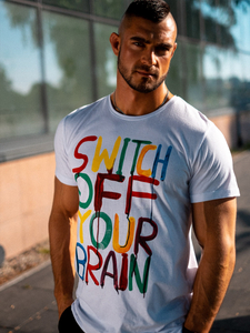 T-shirt bianca stampata da uomo Bolf 1181