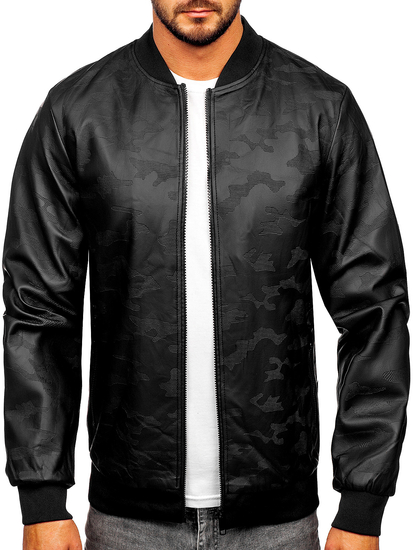 Giacca in pelle tipo bomber da uomo nera Bolf 3A63