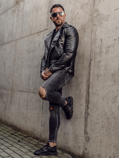 Giacca in pelle tipo aviatore da uomo nera Bolf 11Z8014