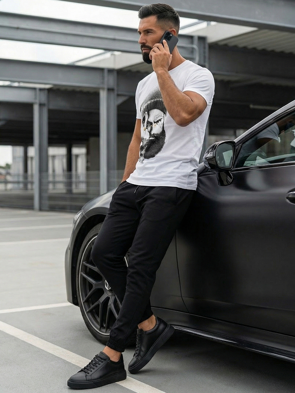 Uomo T-shirt in cotone con stampa Bianco Bolf 142175A