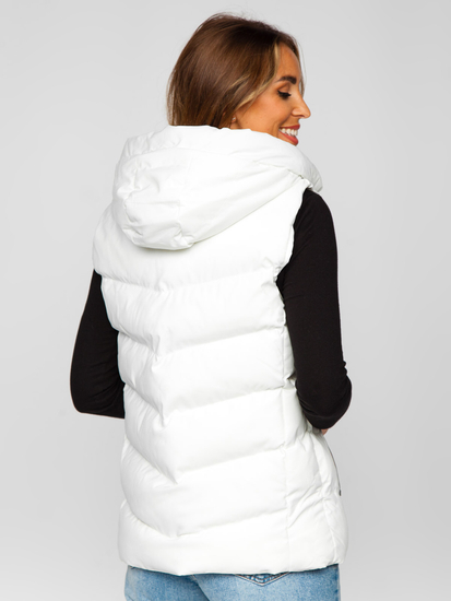 Gilet lungo trapuntato con cappuccio da donna bianco Bolf 7051