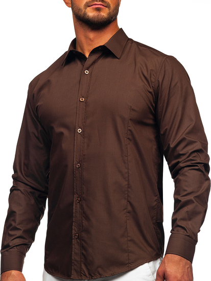 Camicia elegante da uomo marrone a maniche lunghe Bolf 1703