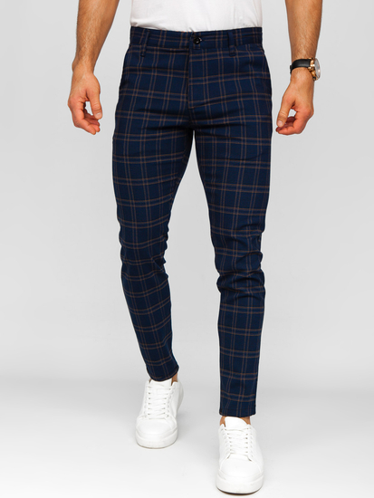 Uomo Pantaloni eleganti a quadri Blu scuro Bolf 184189