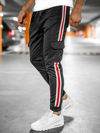 Pantaloni jogger di tuta tipo cargo da uomo neri Bolf YLB88018A