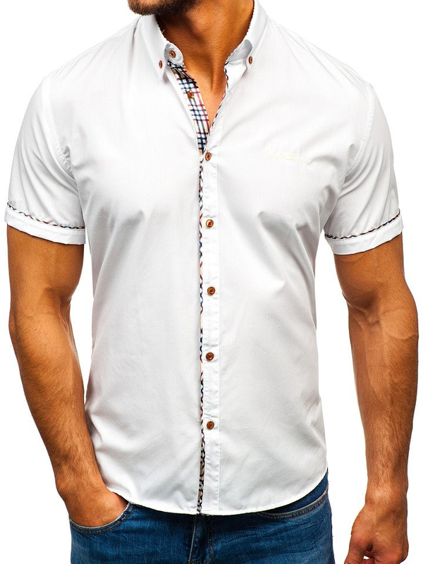 Camicia elegante a manica corta da uomo bianca Bolf 5509-1