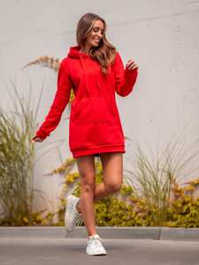 Felpa lunga con cappuccio da donna rossa Bolf YS10003