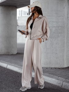 Completo due pezzi con felpa con zip da donna beige Bolf 821109