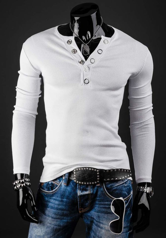 Longsleeve senza stampa da uomo bianco Bolf 145362