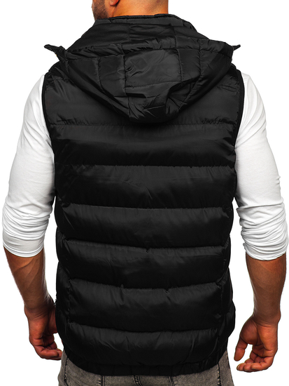 Gilet trapuntato spesso con cappuccio da uomo nero Bolf 7129
