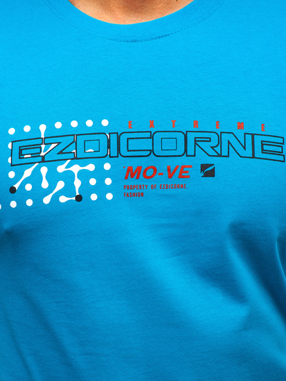 Uomo T-shirt in cotone con stampa Turchese Bolf 14732