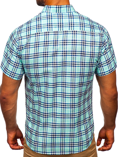 Camicia a manica corta a quadri da uomo verde menta Bolf 201501