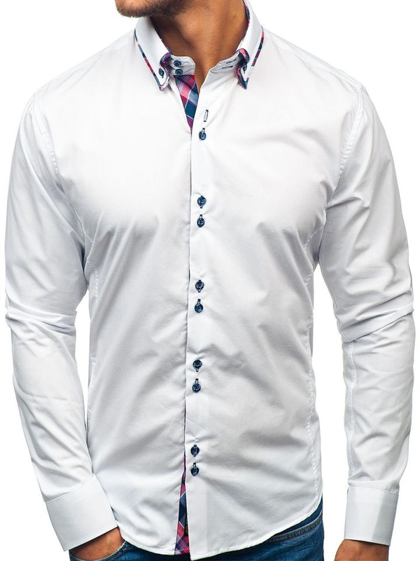 Camicia elegnate a manica lunga da uomo bianca Bolf 2712